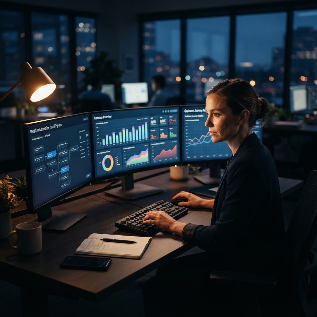 Vantix AI Advisory team member reviewing SaaS growth dashboards